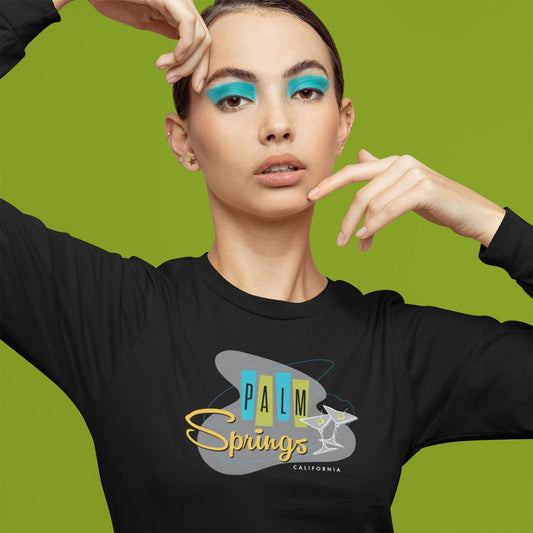 Palm Springs Retro Martini Unisex Long Sleeve T-shirt - Black